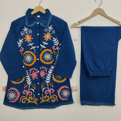 Chic Blue Embroidered Cord Set – Modern Ethnic Style